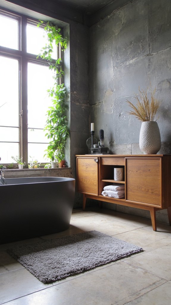 warm wooden accents contrast grey