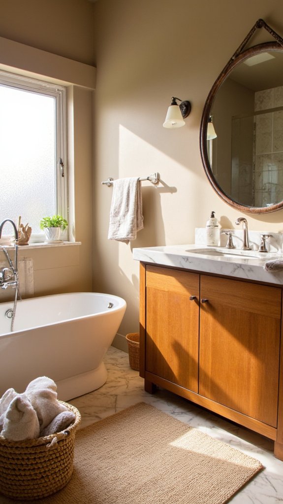 warm wooden bathroom accents