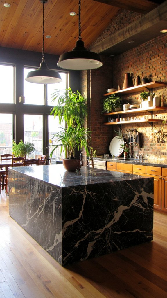 wood accents with waterfall