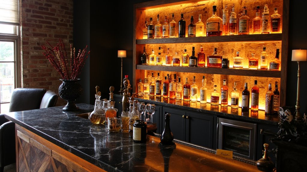 backlit liquor display ambiance