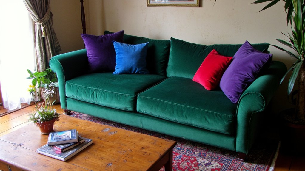 bold jewel toned velvet sofas