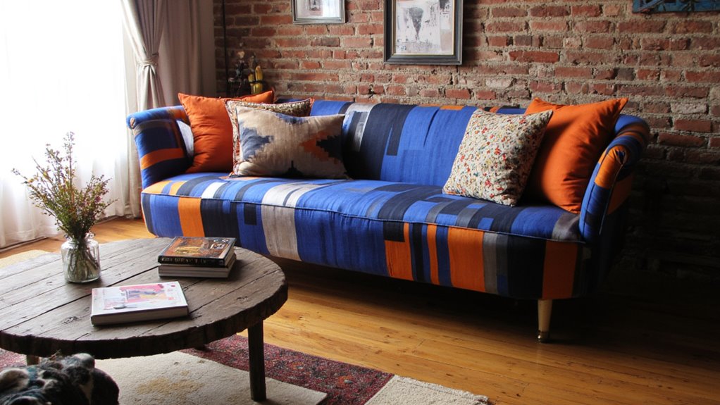 bold patterned round sofas