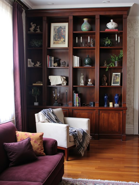 built in shelving enhances decor