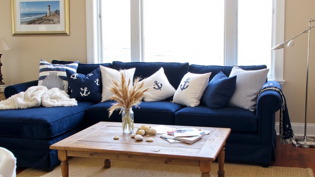 coastal blue sofa decor