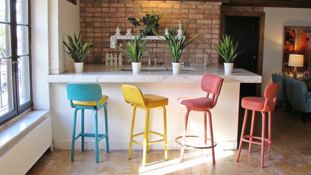 colorful bar stools enhance ambiance