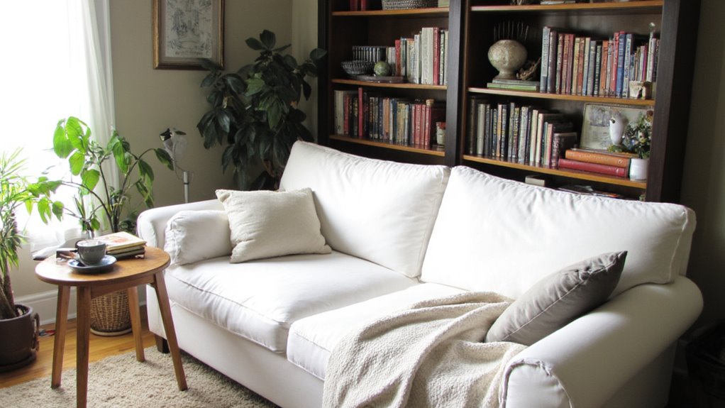 cozy white sofa reading nook