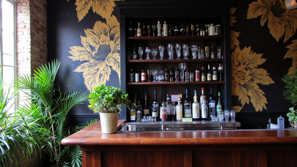 dramatic wallpaper enhances ambiance