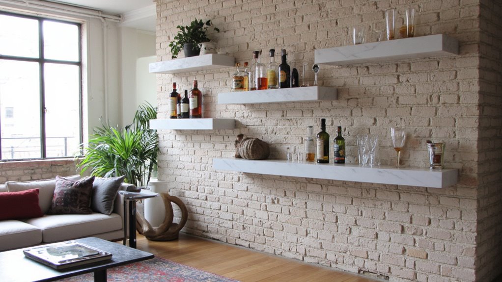 elegant floating marble shelves