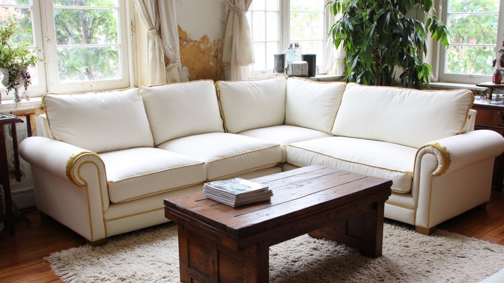 elegant gold trimmed sectional sofa