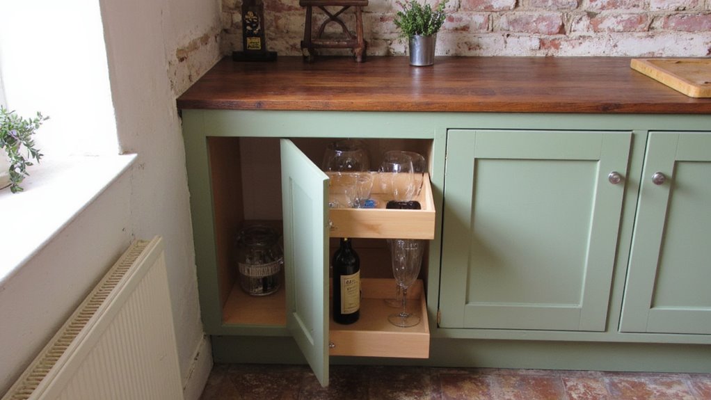 hidden pull out cabinet bars