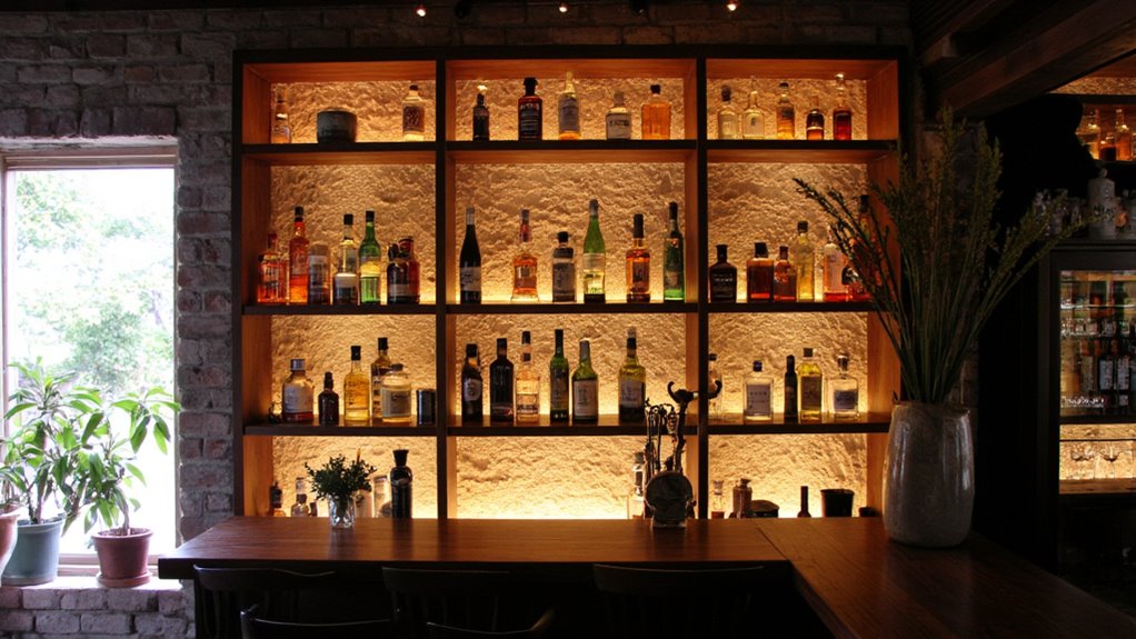 illuminated bar shelving elegance