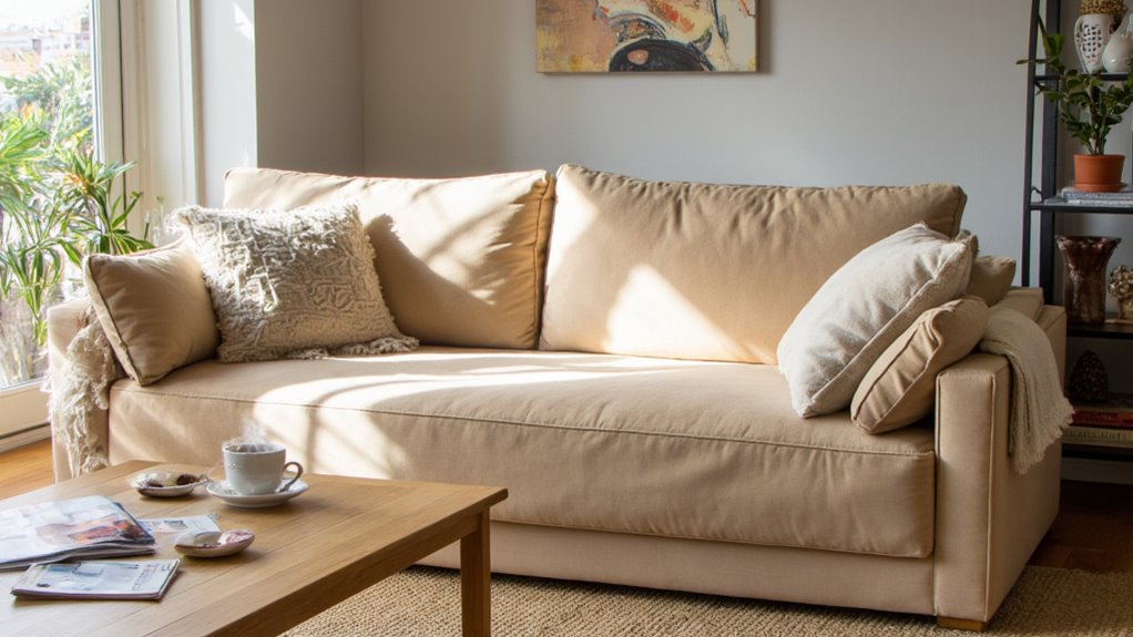 plush velvet beige sofas