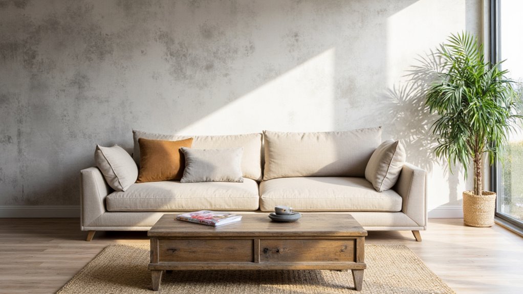 sleek minimalist beige sofas