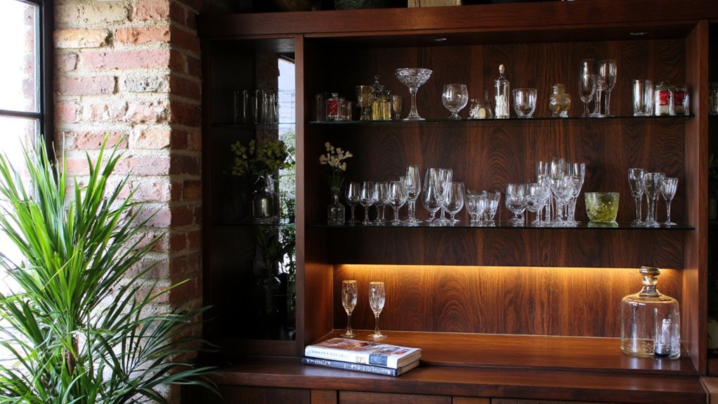 stylish built in glassware storage