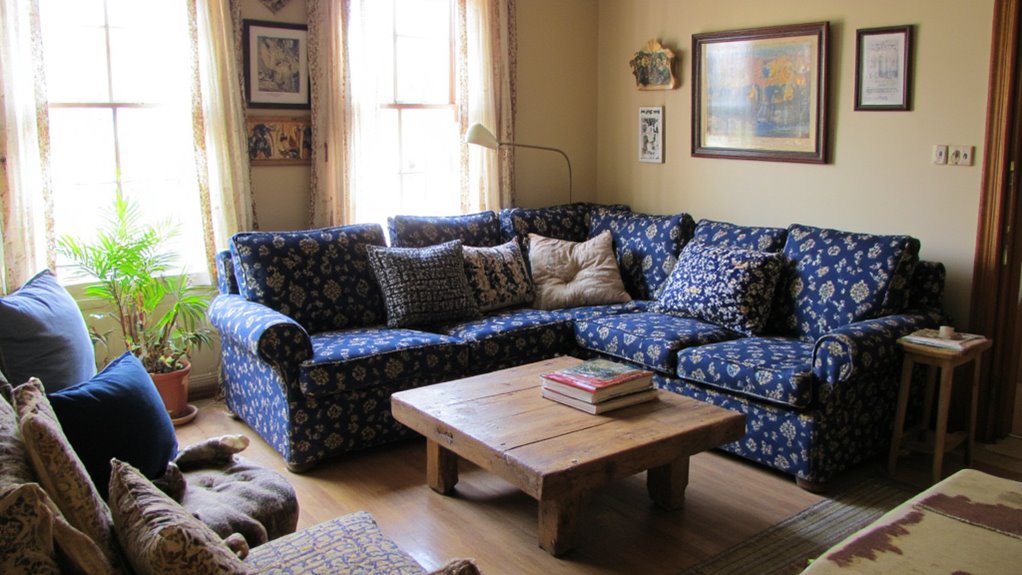 unique patterned blue sofas