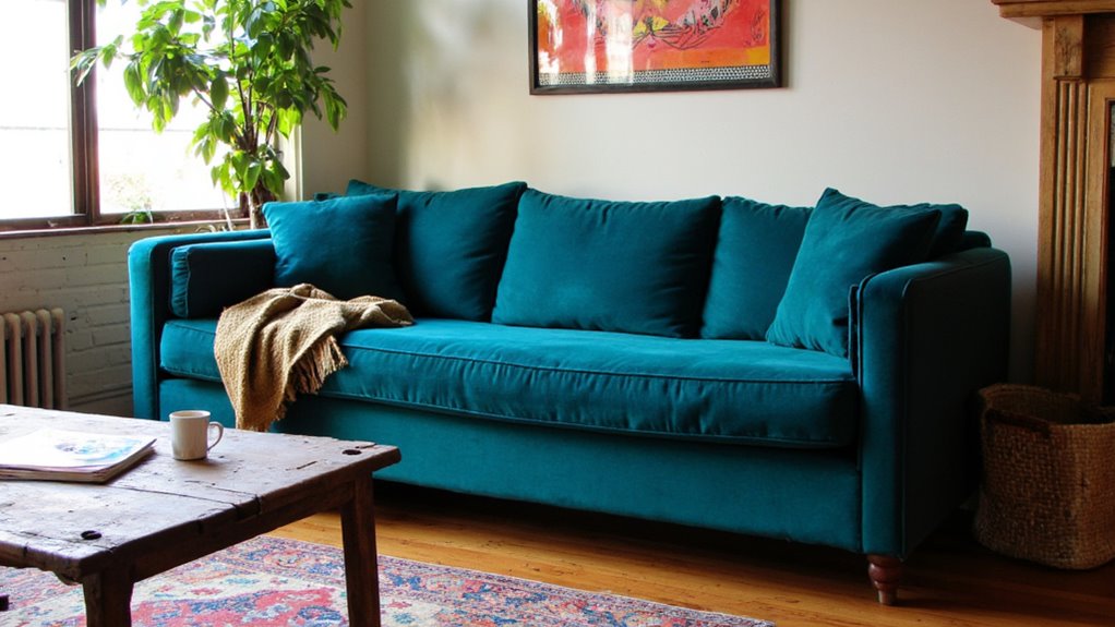 vibrant bold colored sofa statement