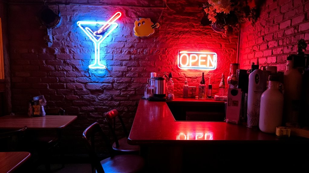 vibrant neon bar atmosphere