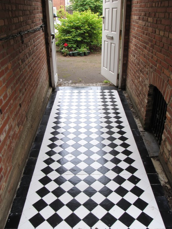 bold geometric entrance tiles