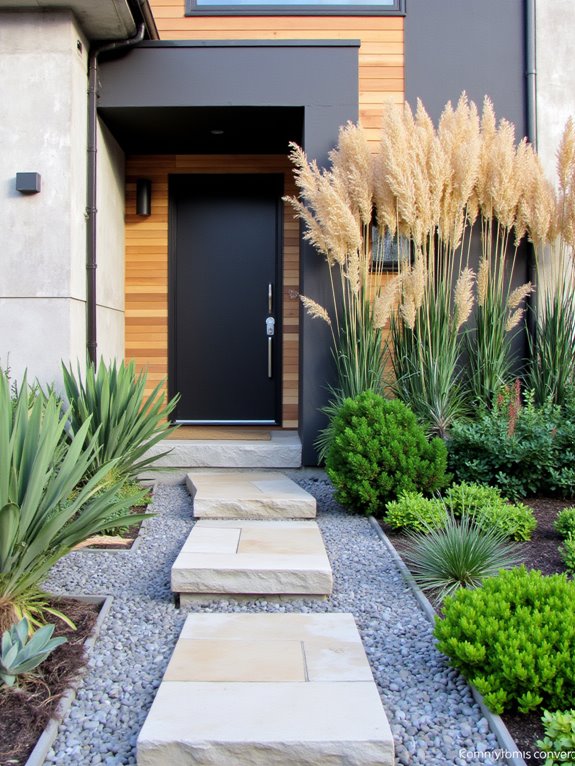 bold landscaping enhances entrances