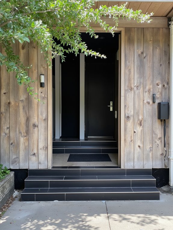 chic monochromatic entrance tiles