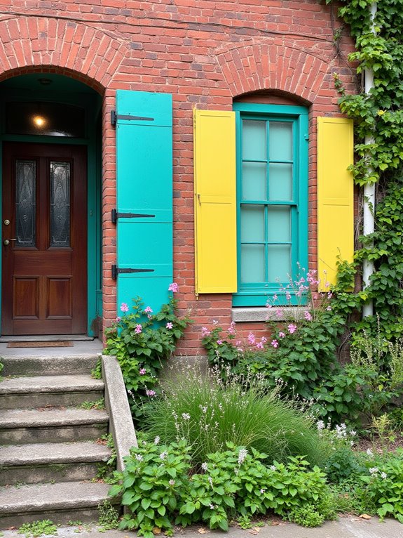 colorful shutters enhance entrance