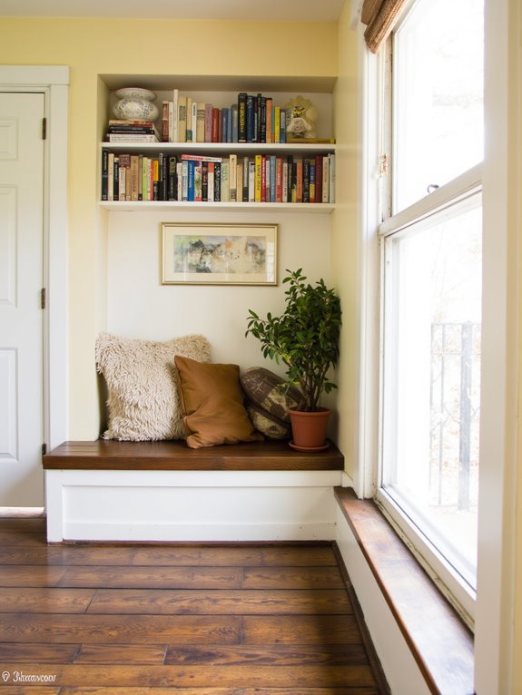 cozy nook with bookshelves