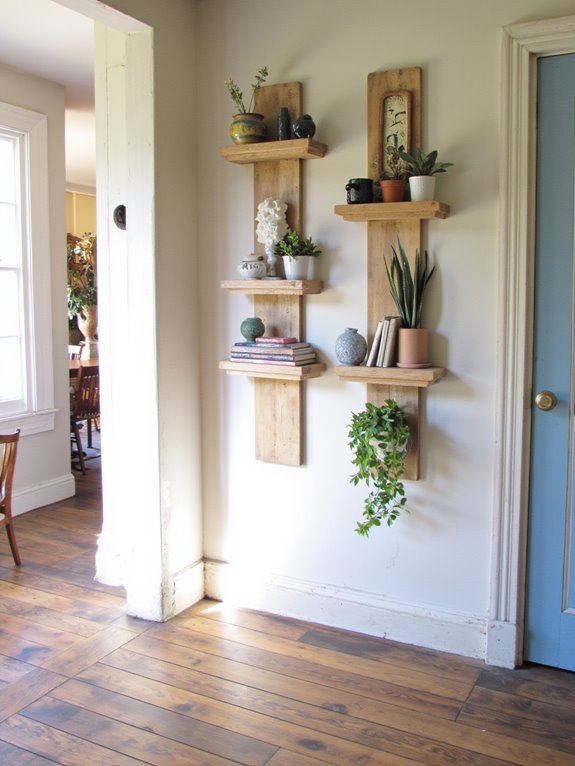 decorative shelving enhances hallways