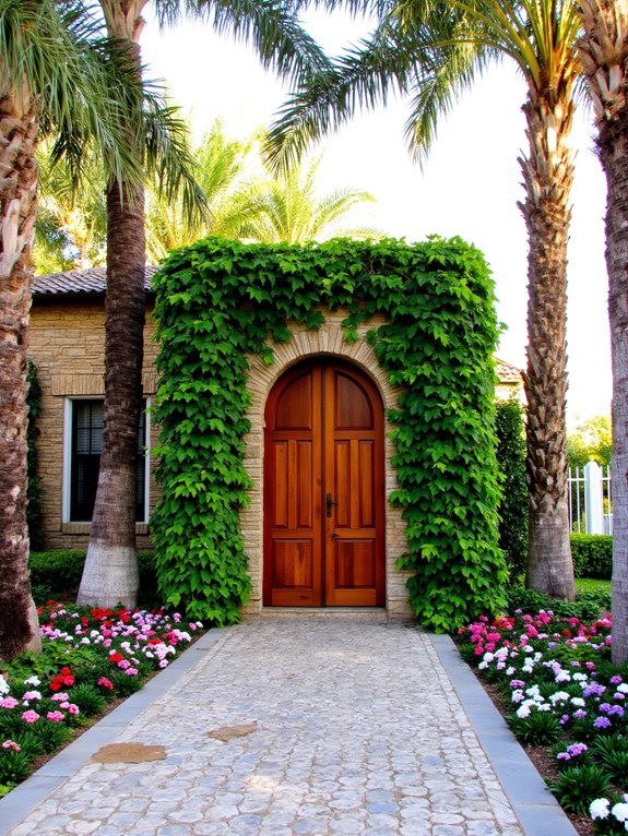 lush landscaping enhances entrance