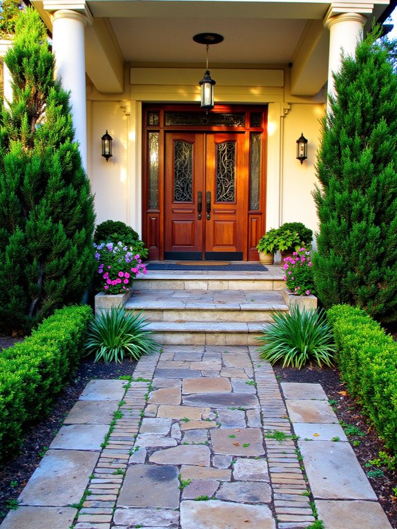 lush landscaping enhances entrances