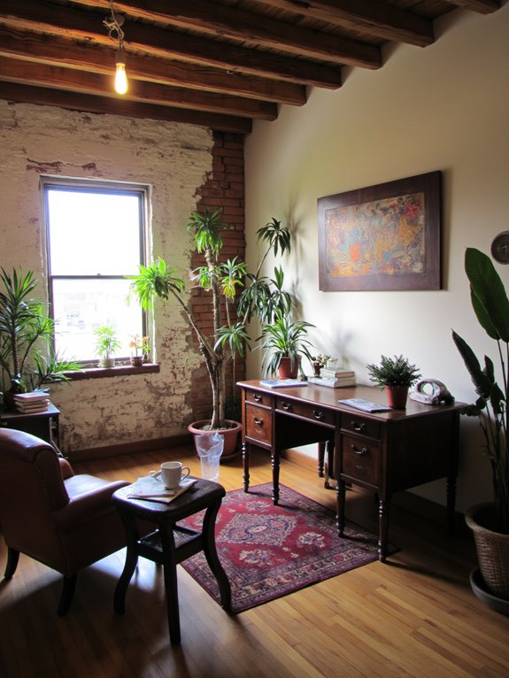 rustic warmth enhances workspace