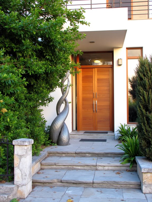 sculptures enhance villa entrance