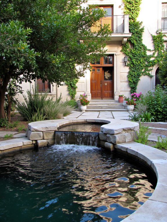 serene fountain entrance ambiance