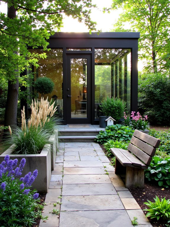 stunning glass entrance landscaping