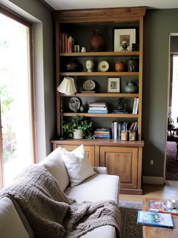 stylish built in shelving organization