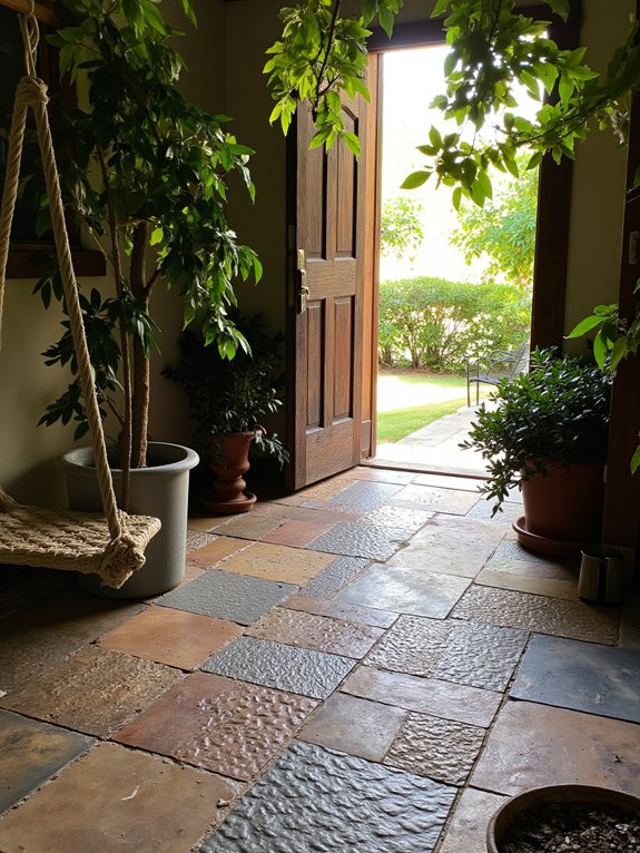 textured tiles enhance entrances