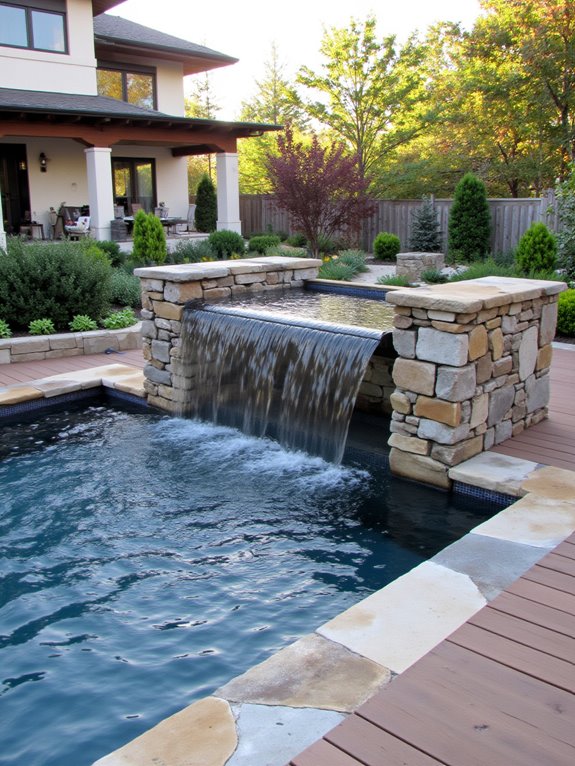 tranquil poolside water features
