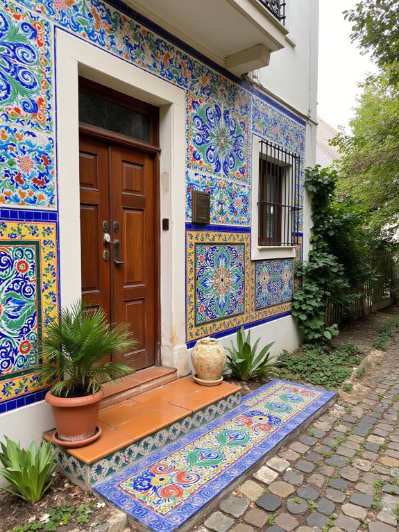 vibrant entrance mosaic tiles