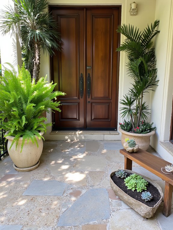 vibrant plants enhance entrance