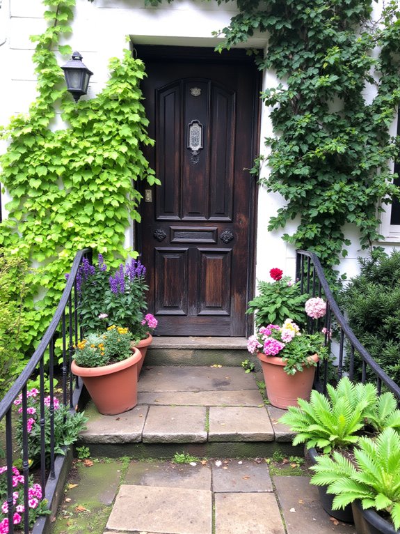 vibrant potted plants entrance