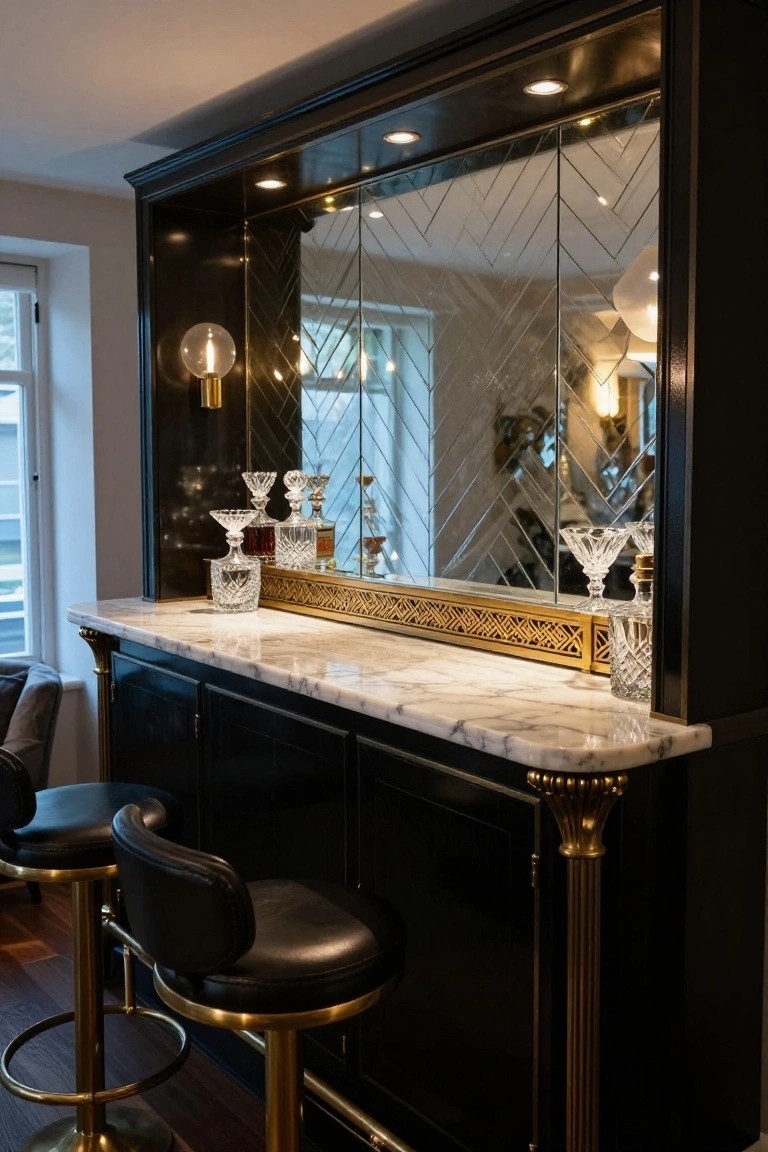 Herringbone Mirrored Back Bar