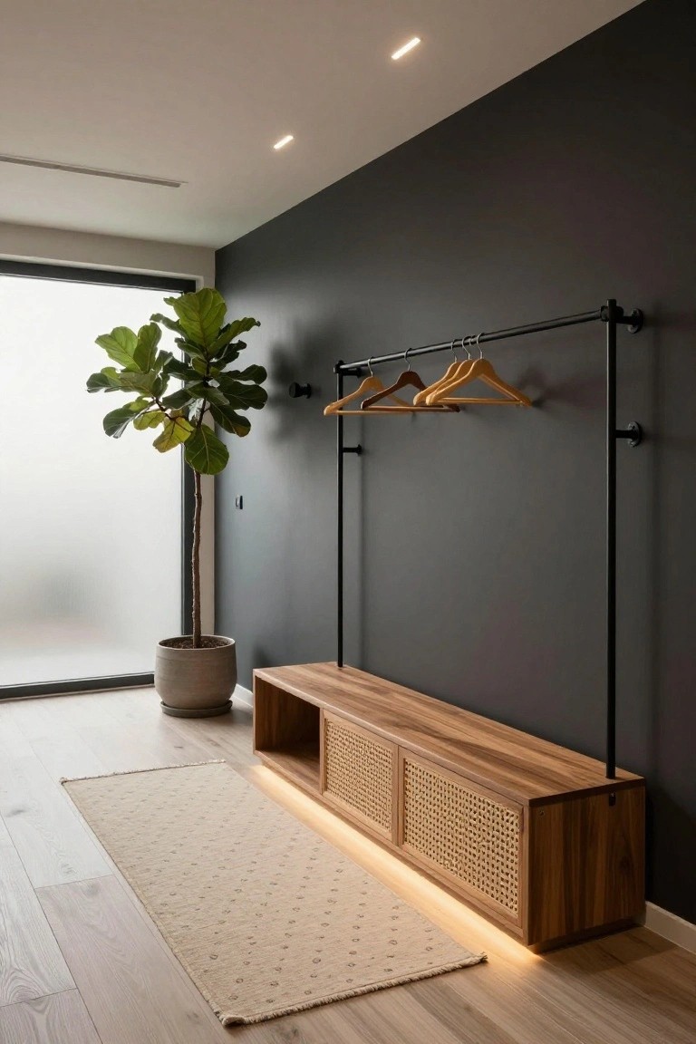 Foyer Bench with Hanging Rail