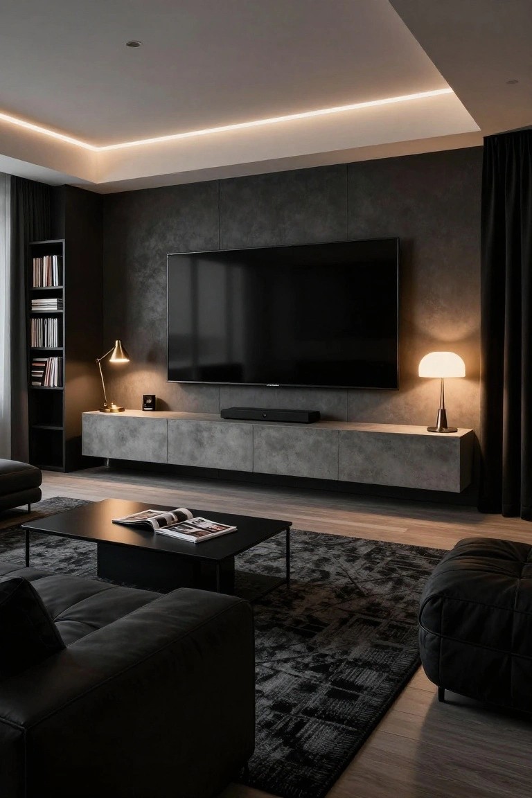 Black Sofa in a Moody Dark Room