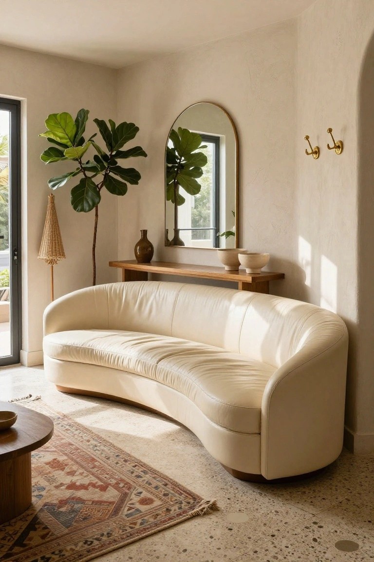 Cream Curved Sofa in Neutral Tones