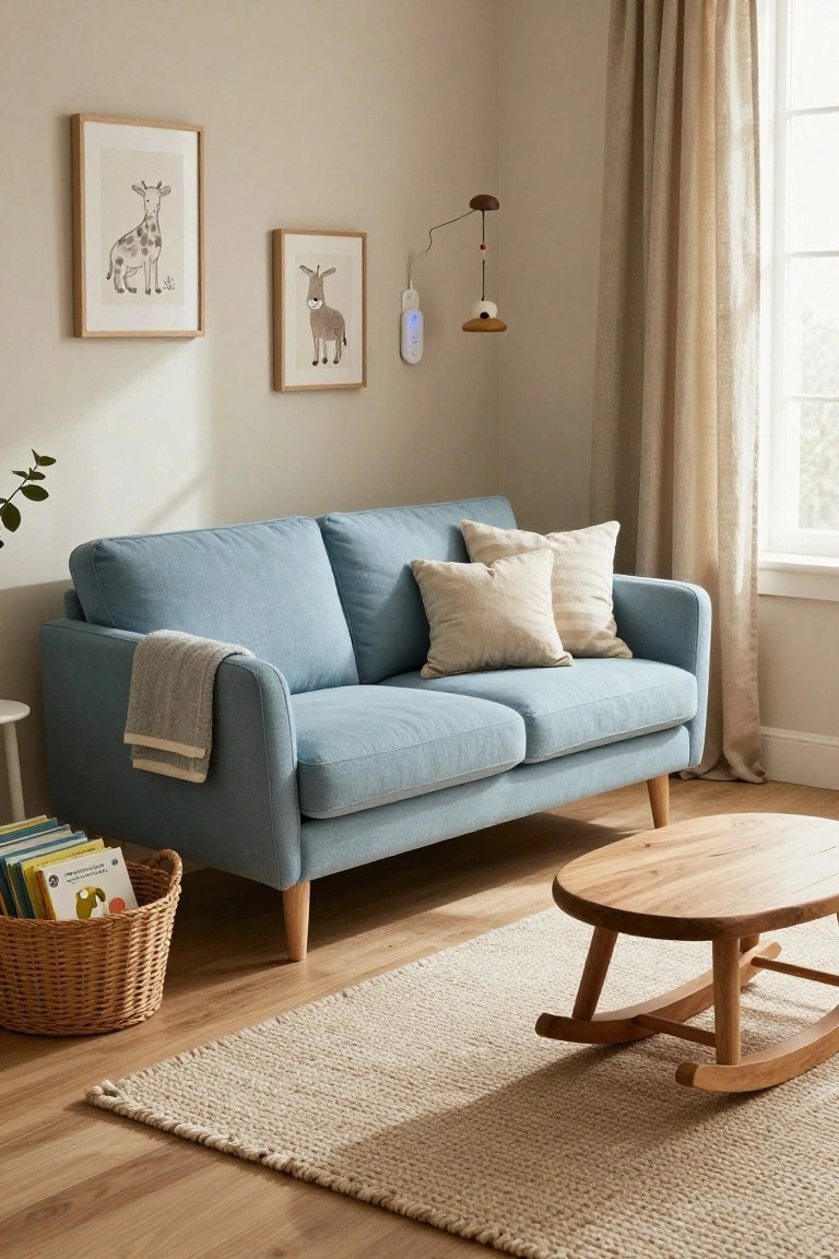 Curved Light Blue Sofa for Gentle Modern Vibes