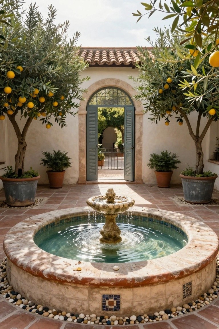 Courtyard Fountain as Patio Centerpiece