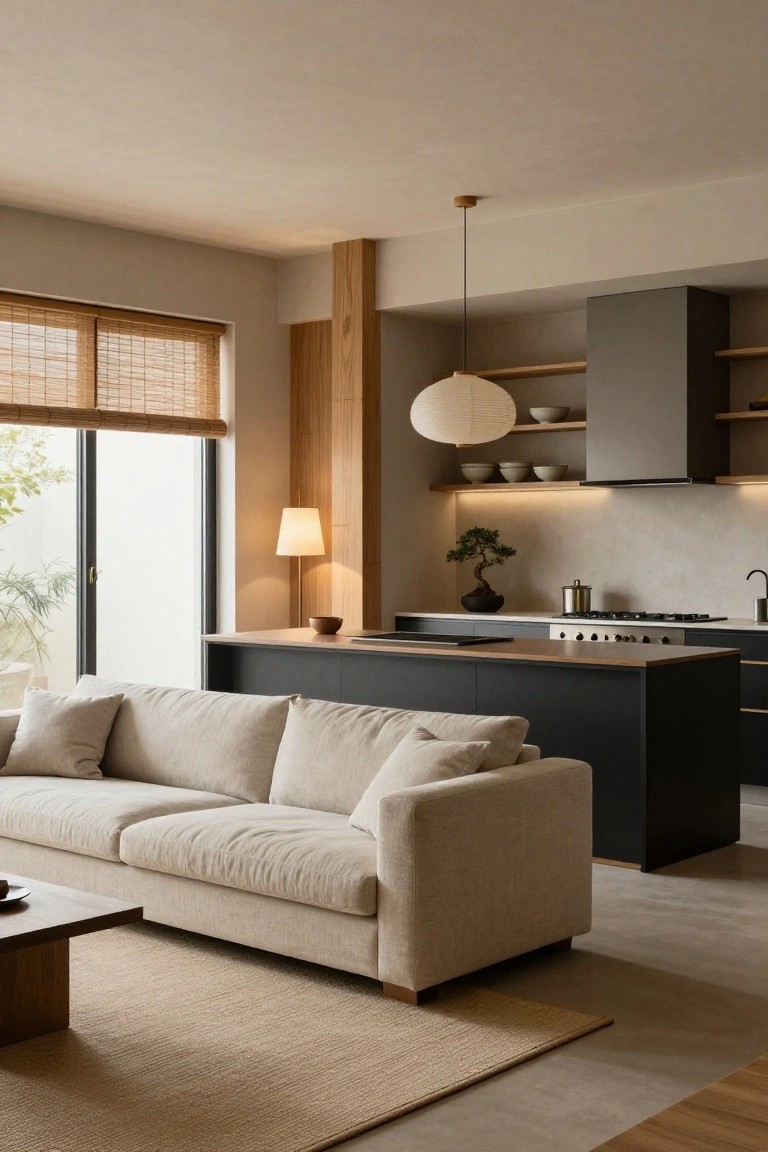 Warm Open Kitchen Living Room Layout