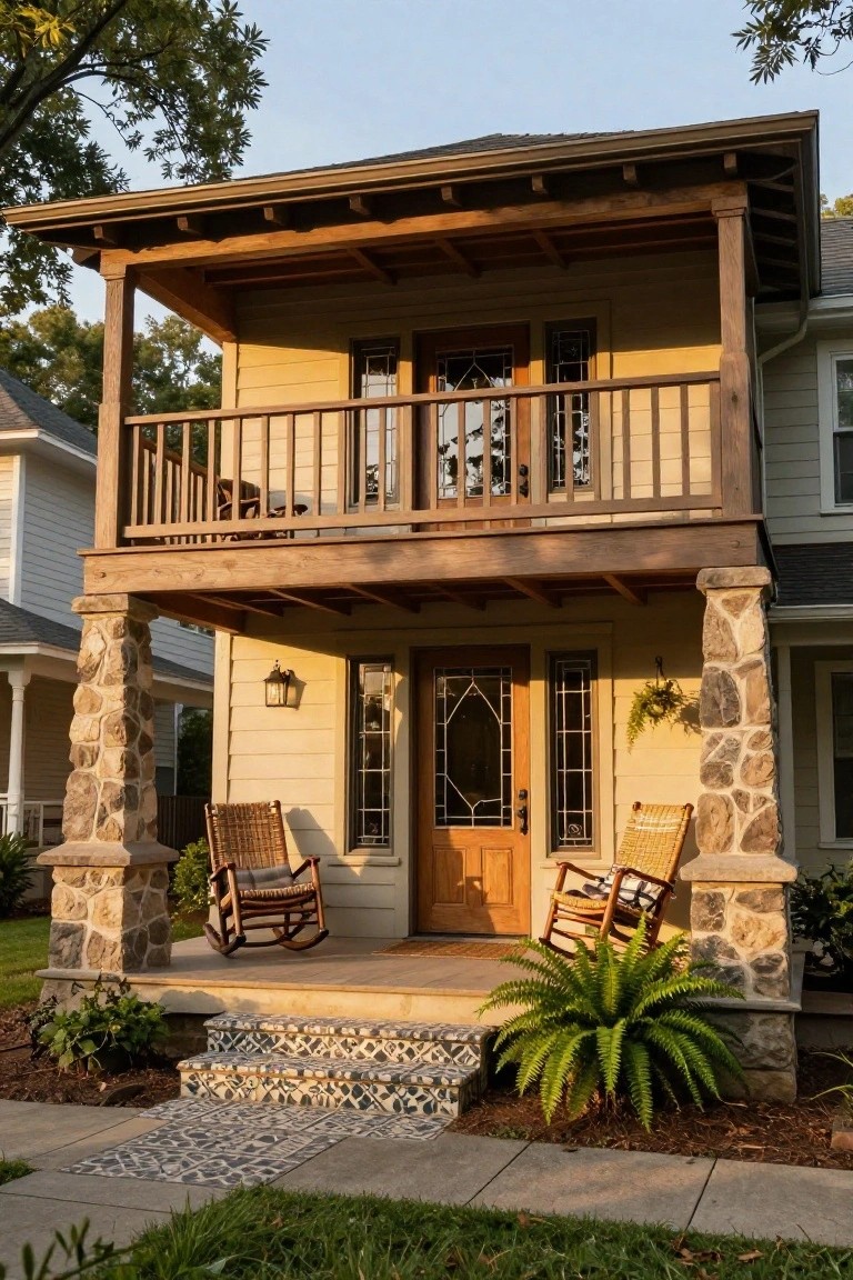Stone Pillars Support the Porch Entry