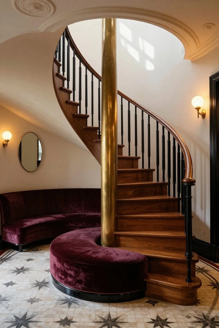 Spiral Staircase with Wraparound Bench
