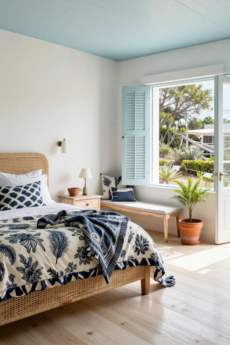 Soft Blue Ceilings Open Up Bedrooms