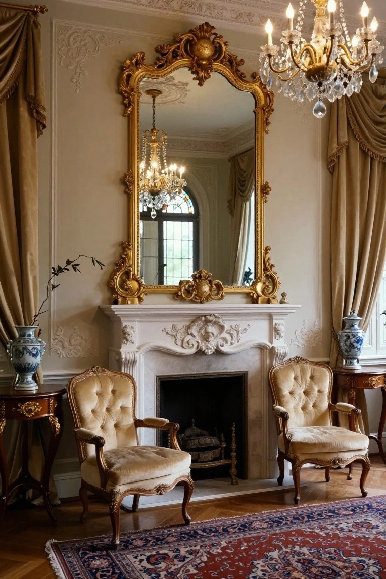 Ornate Gold Mirror Over the Mantel
